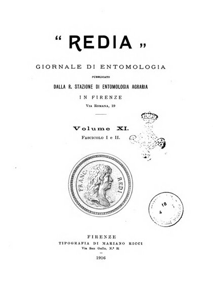 Redia giornale di entomologia pubblicato dalla R. Stazione di entomologia agraria