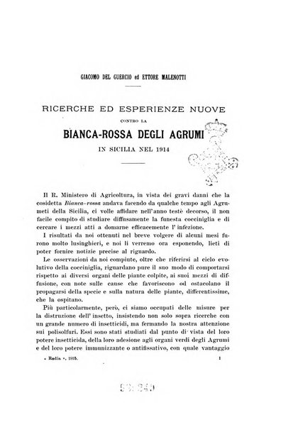 Redia giornale di entomologia pubblicato dalla R. Stazione di entomologia agraria