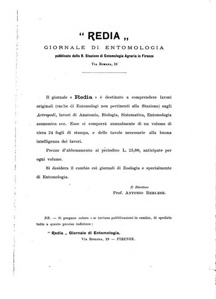 Redia giornale di entomologia pubblicato dalla R. Stazione di entomologia agraria