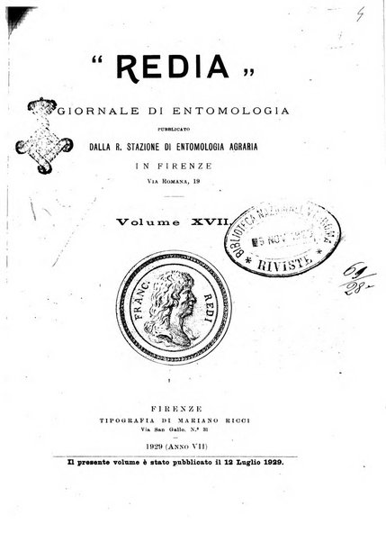 Redia giornale di entomologia pubblicato dalla R. Stazione di entomologia agraria