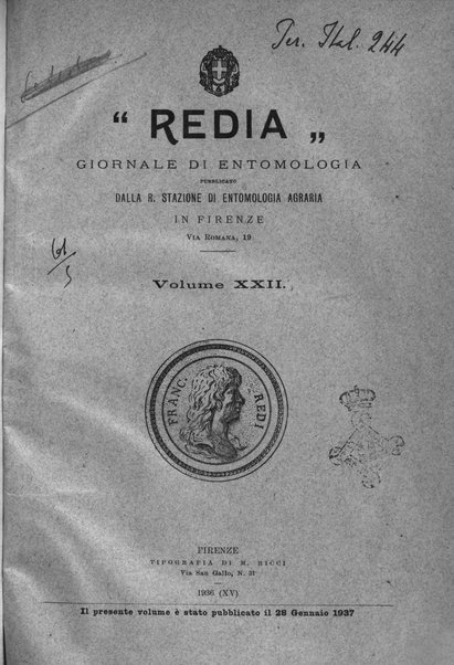 Redia giornale di entomologia pubblicato dalla R. Stazione di entomologia agraria