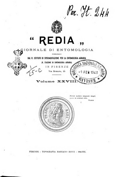 Redia giornale di entomologia pubblicato dalla R. Stazione di entomologia agraria