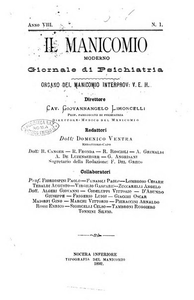 Il manicomio moderno giornale di psichiatria