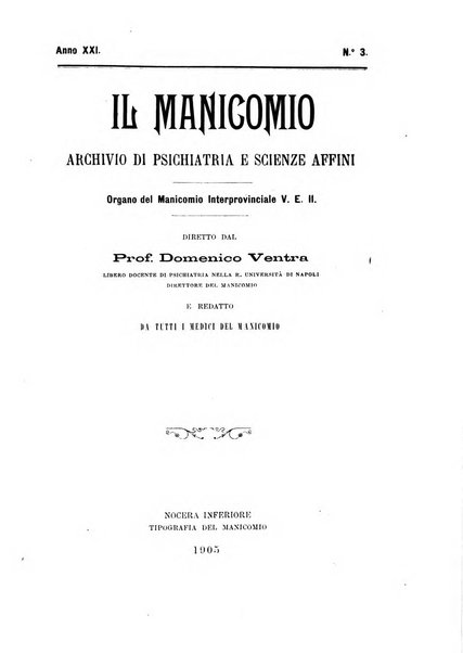 Il manicomio archivio di psichiatria e scienze affini