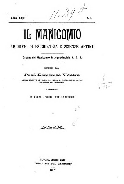 Il manicomio archivio di psichiatria e scienze affini