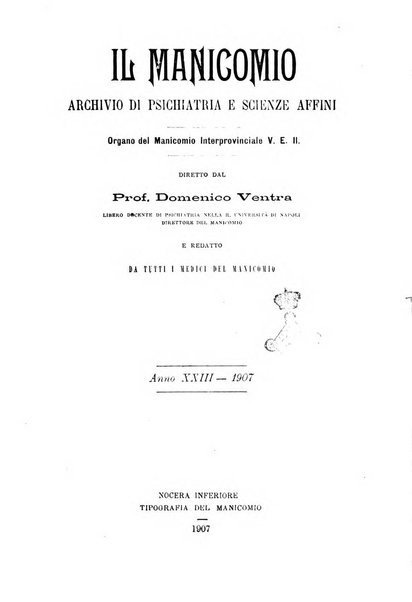 Il manicomio archivio di psichiatria e scienze affini