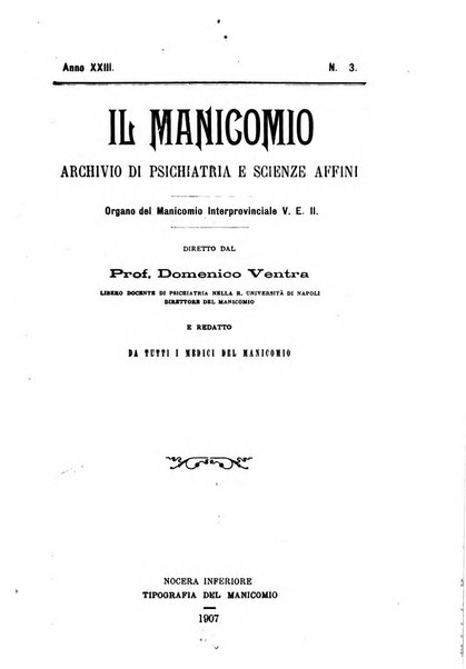 Il manicomio archivio di psichiatria e scienze affini