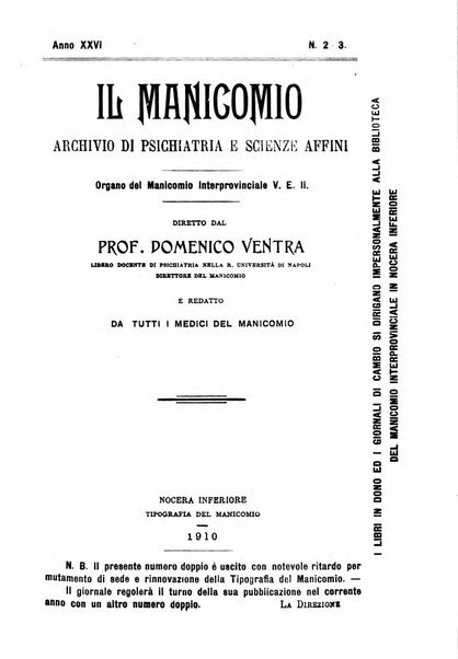 Il manicomio archivio di psichiatria e scienze affini