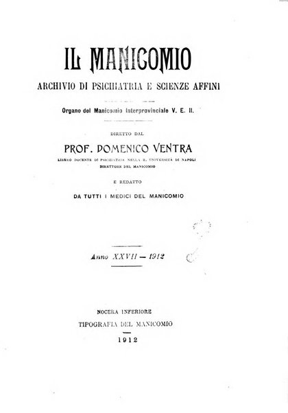 Il manicomio archivio di psichiatria e scienze affini