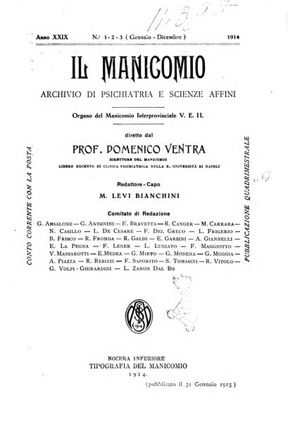 Il manicomio archivio di psichiatria e scienze affini