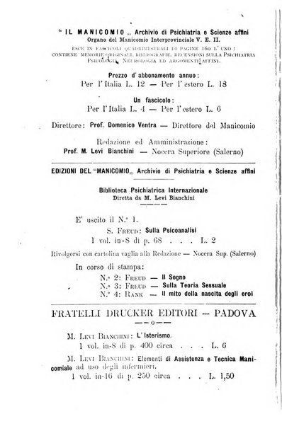 Il manicomio archivio di psichiatria e scienze affini