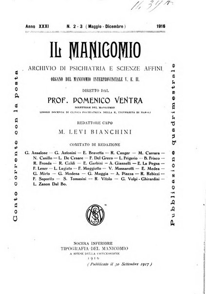 Il manicomio archivio di psichiatria e scienze affini