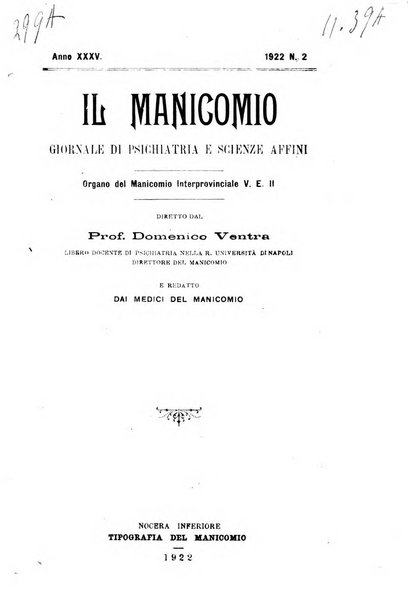 Il manicomio archivio di psichiatria e scienze affini