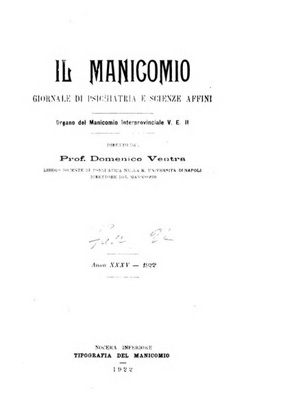 Il manicomio archivio di psichiatria e scienze affini