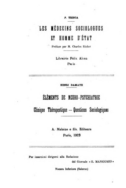 Il manicomio archivio di psichiatria e scienze affini