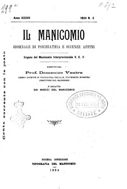 Il manicomio archivio di psichiatria e scienze affini