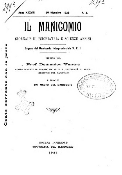 Il manicomio archivio di psichiatria e scienze affini