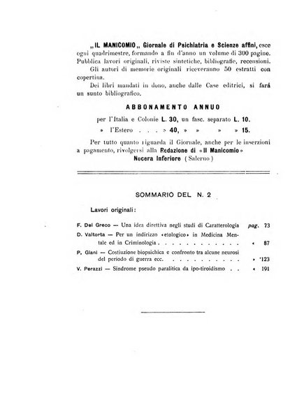 Il manicomio archivio di psichiatria e scienze affini