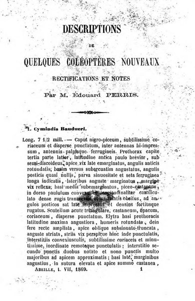 L'abeille memoires d'entomologie