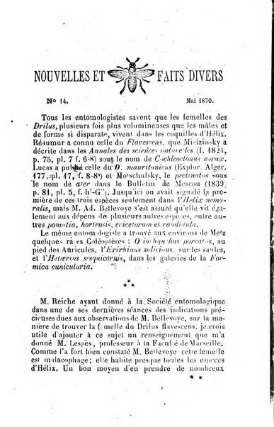 L'abeille memoires d'entomologie