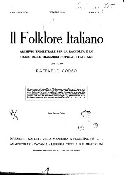 Il folklore italiano archivio per la raccolta e lo studio delle tradizioni popolari italiane