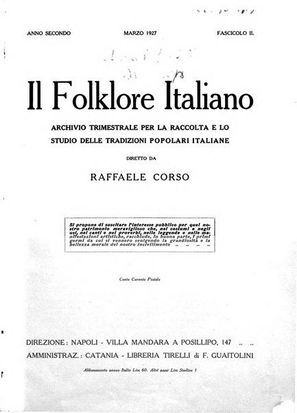 Il folklore italiano archivio per la raccolta e lo studio delle tradizioni popolari italiane