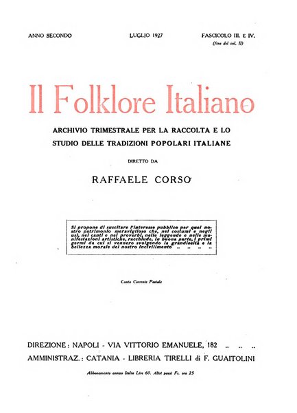 Il folklore italiano archivio per la raccolta e lo studio delle tradizioni popolari italiane