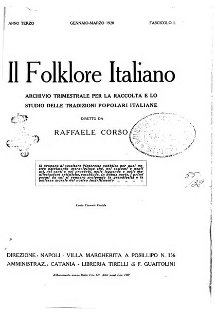 Il folklore italiano archivio per la raccolta e lo studio delle tradizioni popolari italiane