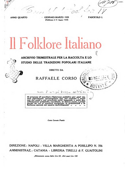 Il folklore italiano archivio per la raccolta e lo studio delle tradizioni popolari italiane