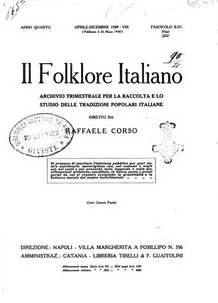 Il folklore italiano archivio per la raccolta e lo studio delle tradizioni popolari italiane