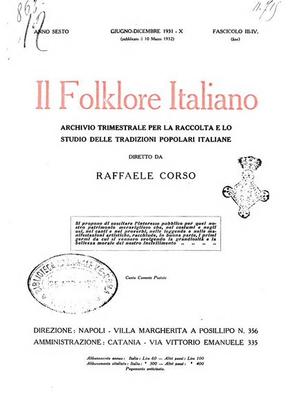 Il folklore italiano archivio per la raccolta e lo studio delle tradizioni popolari italiane