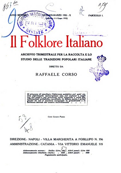 Il folklore italiano archivio per la raccolta e lo studio delle tradizioni popolari italiane