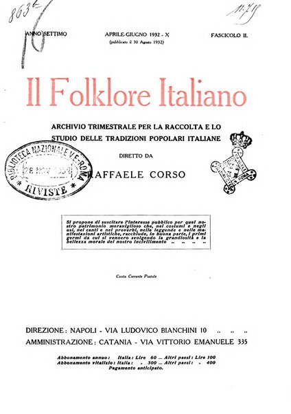 Il folklore italiano archivio per la raccolta e lo studio delle tradizioni popolari italiane