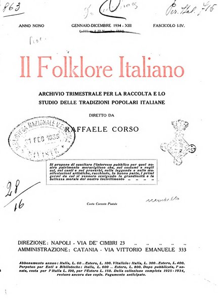 Il folklore italiano archivio per la raccolta e lo studio delle tradizioni popolari italiane