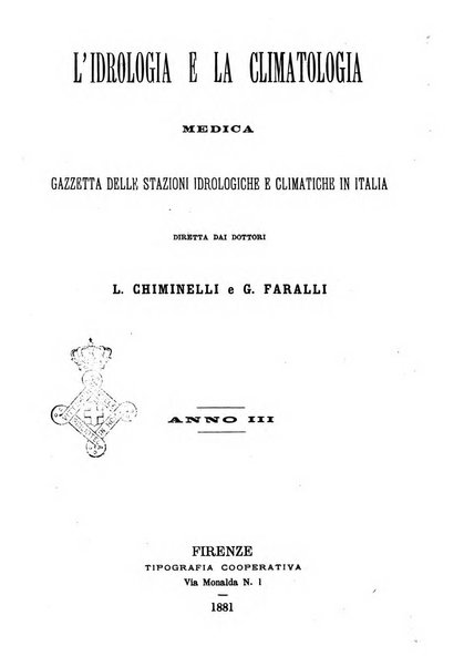 L'idrologia e la climatologia periodico bimestrale dell'Associazione medica italiana d'idrologia e climatologia