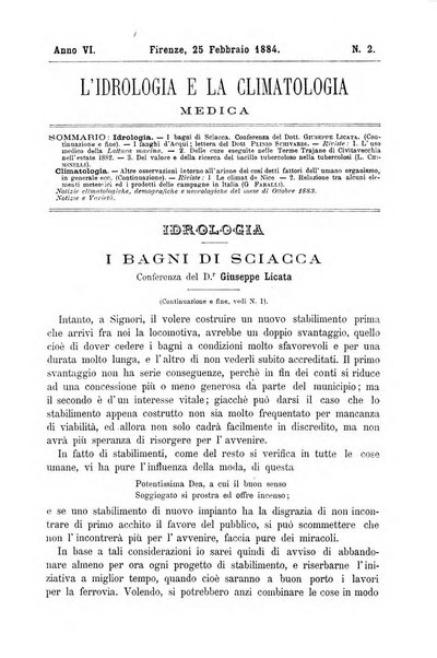 L'idrologia e la climatologia periodico bimestrale dell'Associazione medica italiana d'idrologia e climatologia