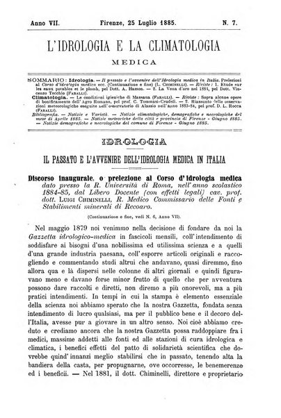 L'idrologia e la climatologia periodico bimestrale dell'Associazione medica italiana d'idrologia e climatologia