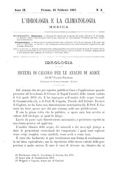 L'idrologia e la climatologia periodico bimestrale dell'Associazione medica italiana d'idrologia e climatologia