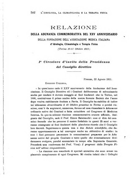 L'idrologia, la climatologia e la terapia fisica periodico mensile dell'Associazione medica italiana d'idrologia, climatologia e terapia fisica