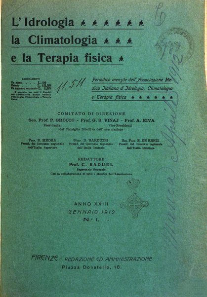 L'idrologia, la climatologia e la terapia fisica periodico mensile dell'Associazione medica italiana d'idrologia, climatologia e terapia fisica