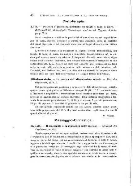 L'idrologia, la climatologia e la terapia fisica periodico mensile dell'Associazione medica italiana d'idrologia, climatologia e terapia fisica