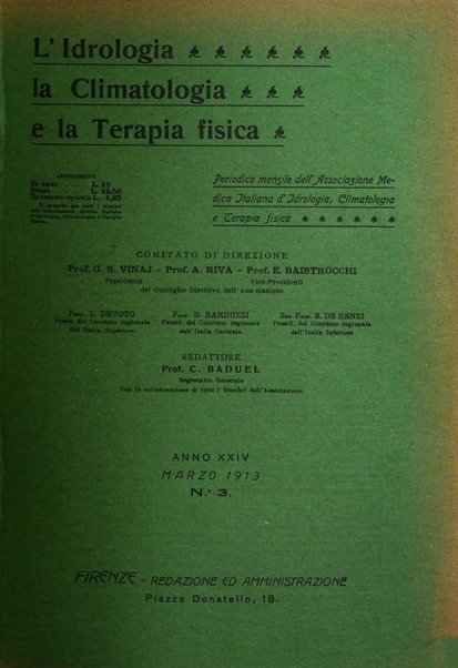 L'idrologia, la climatologia e la terapia fisica periodico mensile dell'Associazione medica italiana d'idrologia, climatologia e terapia fisica