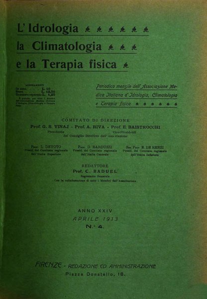 L'idrologia, la climatologia e la terapia fisica periodico mensile dell'Associazione medica italiana d'idrologia, climatologia e terapia fisica