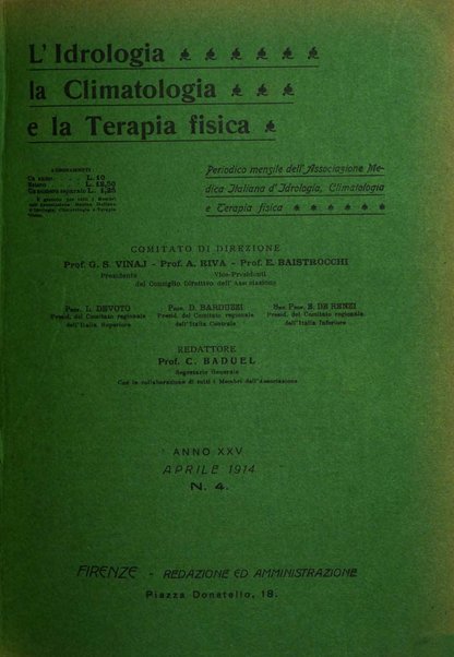 L'idrologia, la climatologia e la terapia fisica periodico mensile dell'Associazione medica italiana d'idrologia, climatologia e terapia fisica