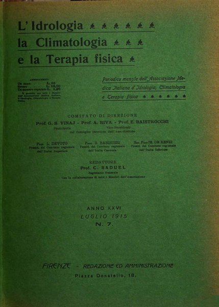 L'idrologia, la climatologia e la terapia fisica periodico mensile dell'Associazione medica italiana d'idrologia, climatologia e terapia fisica