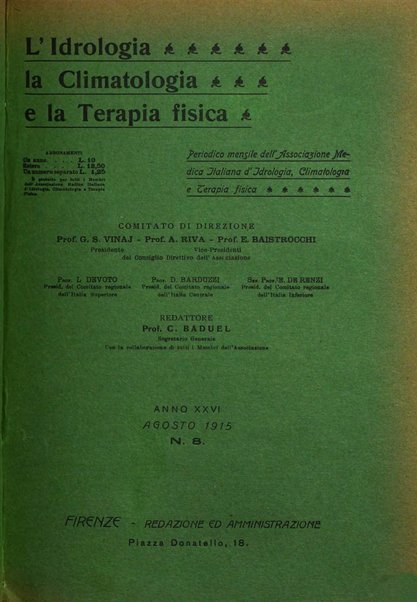 L'idrologia, la climatologia e la terapia fisica periodico mensile dell'Associazione medica italiana d'idrologia, climatologia e terapia fisica