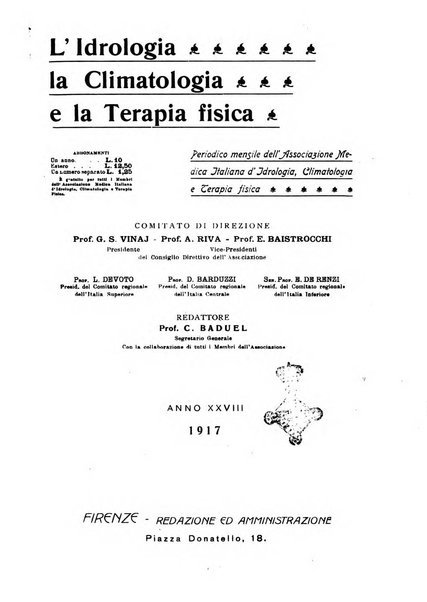 L'idrologia, la climatologia e la terapia fisica periodico mensile dell'Associazione medica italiana d'idrologia, climatologia e terapia fisica