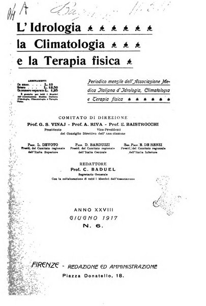 L'idrologia, la climatologia e la terapia fisica periodico mensile dell'Associazione medica italiana d'idrologia, climatologia e terapia fisica