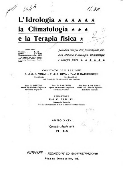 L'idrologia, la climatologia e la terapia fisica periodico mensile dell'Associazione medica italiana d'idrologia, climatologia e terapia fisica