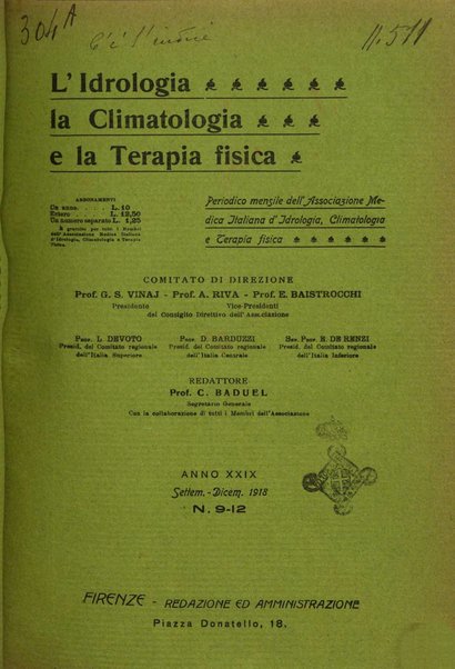 L'idrologia, la climatologia e la terapia fisica periodico mensile dell'Associazione medica italiana d'idrologia, climatologia e terapia fisica